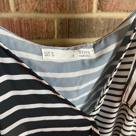 Striped Off-The-Shoulder Midi Wrap Dress, Size M - Picture 3 of 14